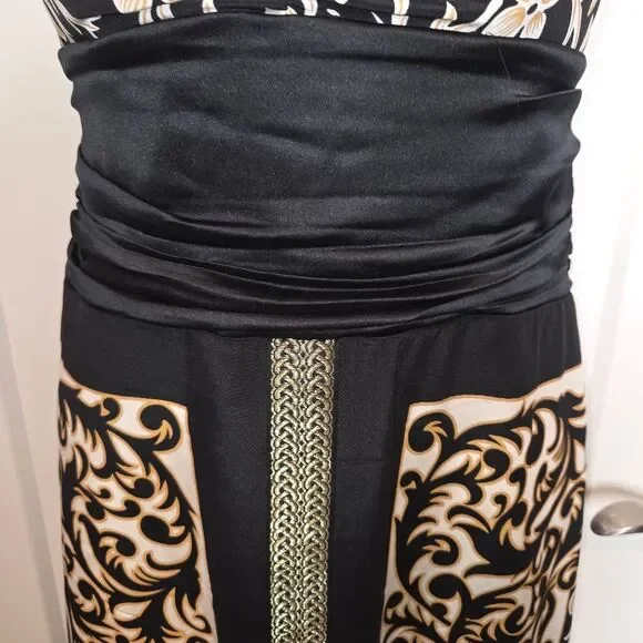 Nicole Miller Black & Gold Silk Floral Filigree Strapless Dress Gown Size 10 - Picture 5 of 10